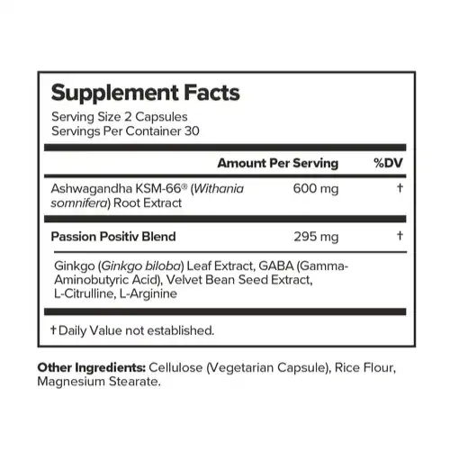 Etiqueta de suplemento que muestra la información nutricional del Combo Rutina intima con extractos naturales.