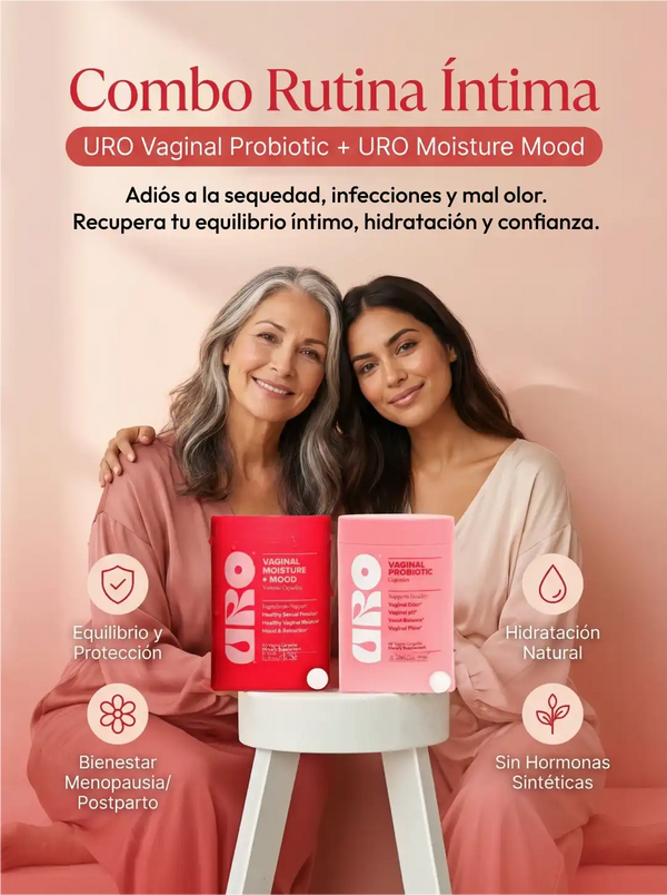 Combo Rutina intima: Probioticos URO y URO Moisture Mood para salud íntima femenina.